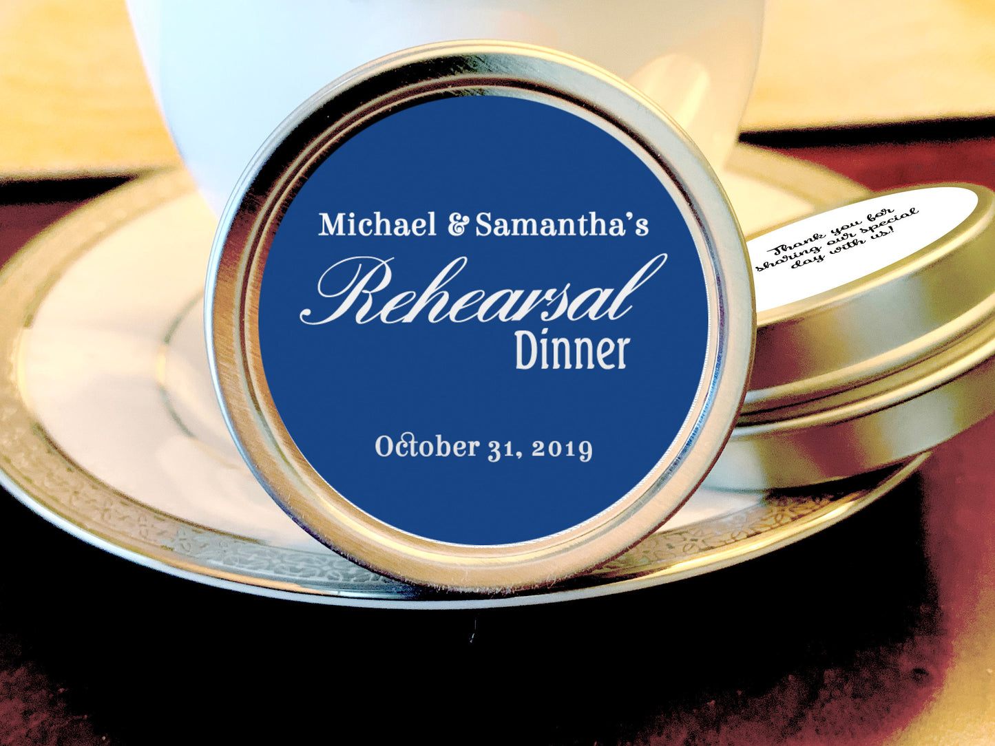 Personalized Solid Color Rehearsal Dinner Wedding Favor Mint Tins