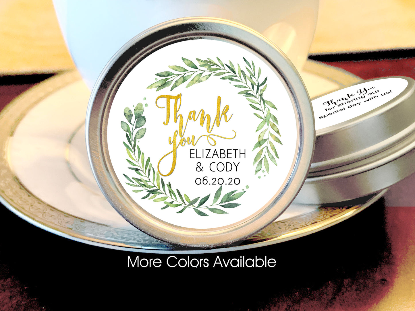 Personalized Laurel Leaves Thank You Wedding Favor Mint Tins
