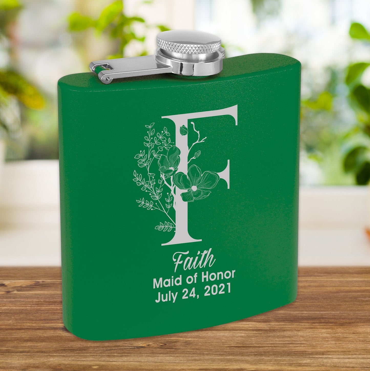 Custom Color Matte Flask | Floral Initial