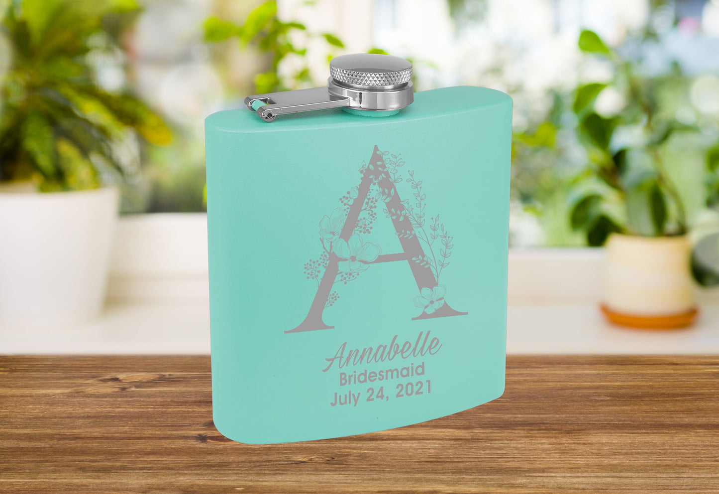 Custom Color Matte Flask | Floral Initial