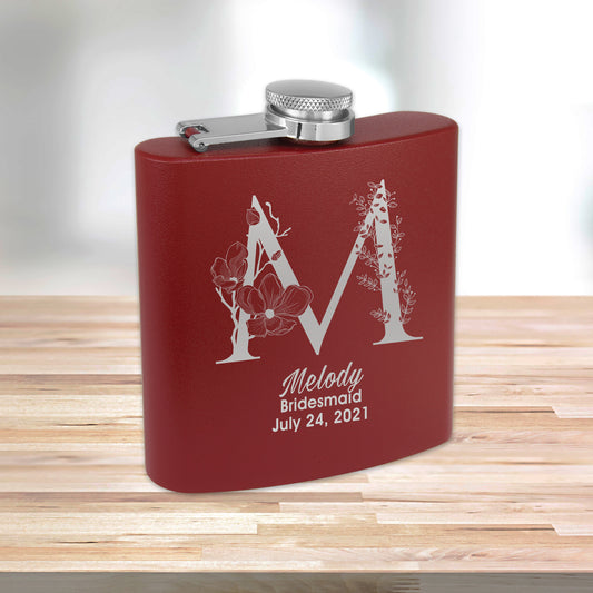 Custom Color Matte Flask | Floral Initial
