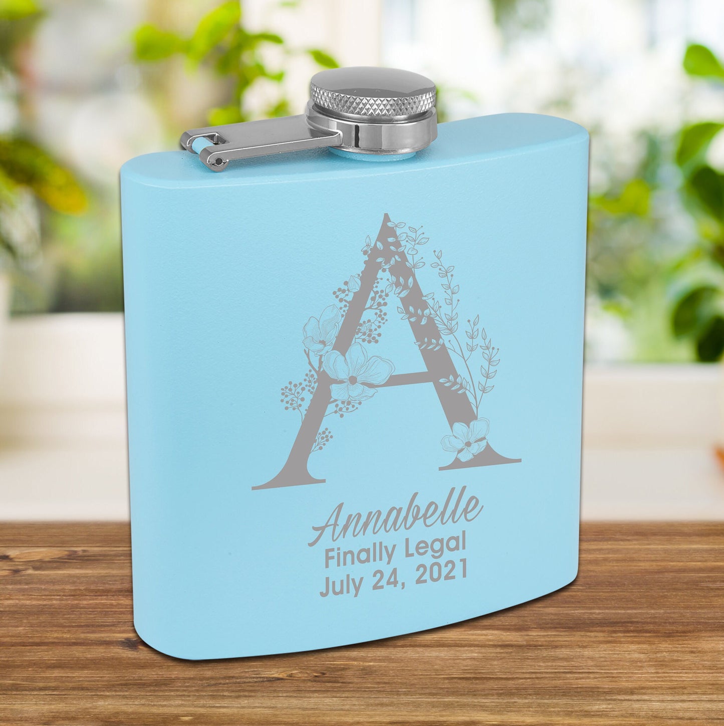 Custom Color Matte Flask | Floral Initial