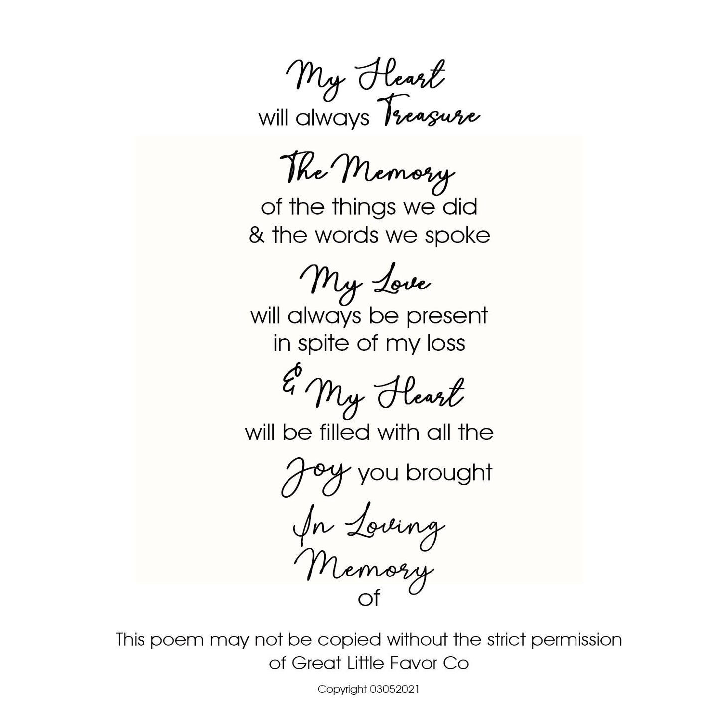 My Heart Will Treasure | In Loving Memory Floating Candle Memorial Vase