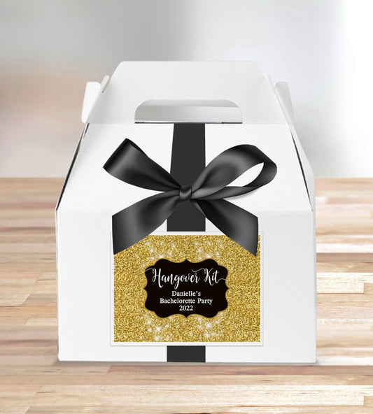 Personalized Hangover Kit | Gold Sparkle | Box Labels