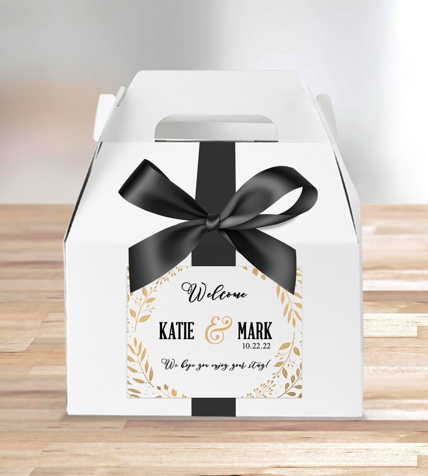 Personalized Ornate Gold Leaves | Wedding Welcome Box Labels