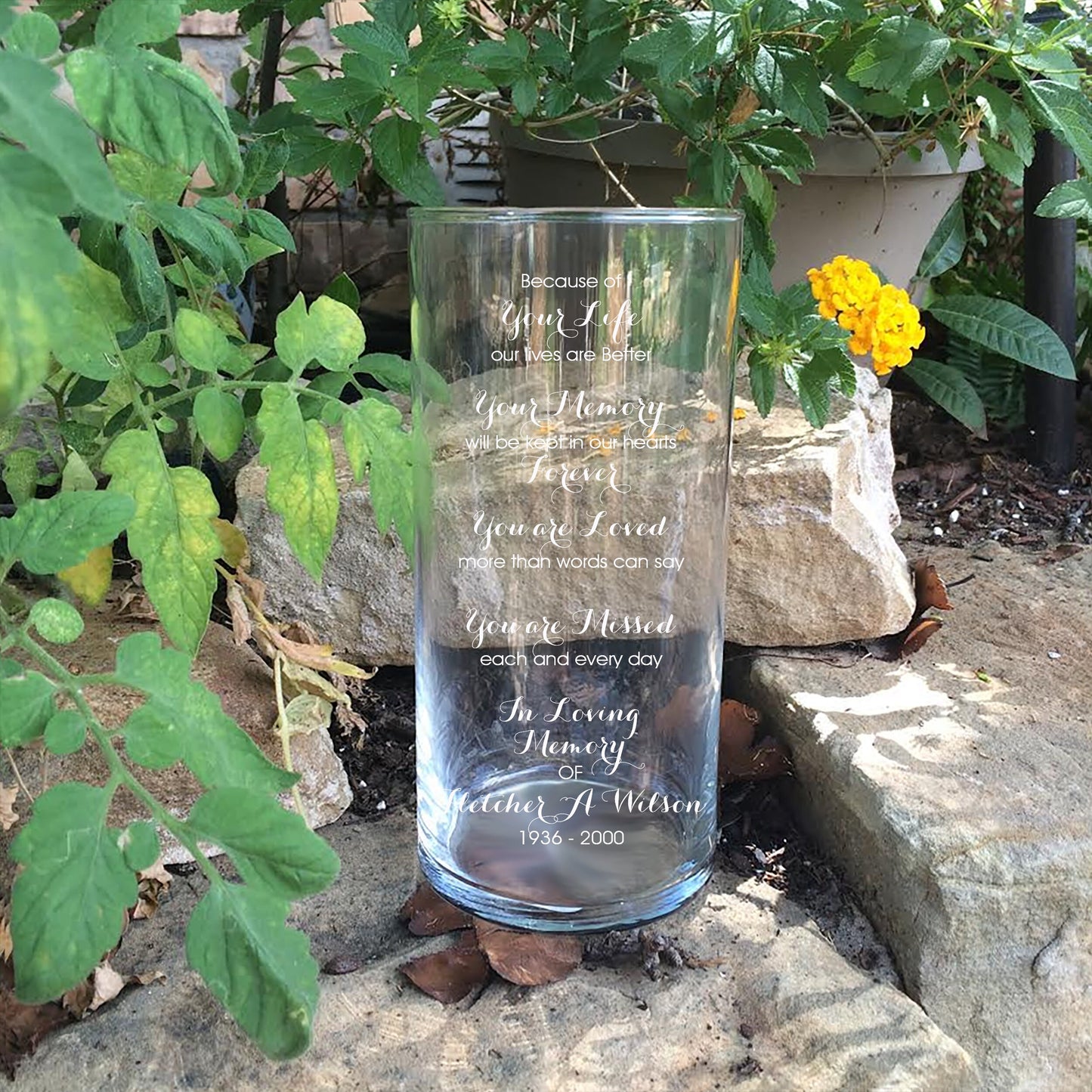 Because of Your Life | In Loving Memory Floating Candle Memorial Vase