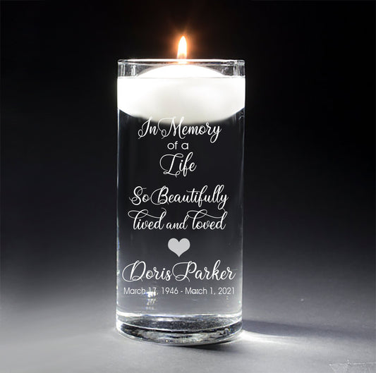 Beautifully Lived and Loved | In Loving Memory Floating Candle Memorial Vase