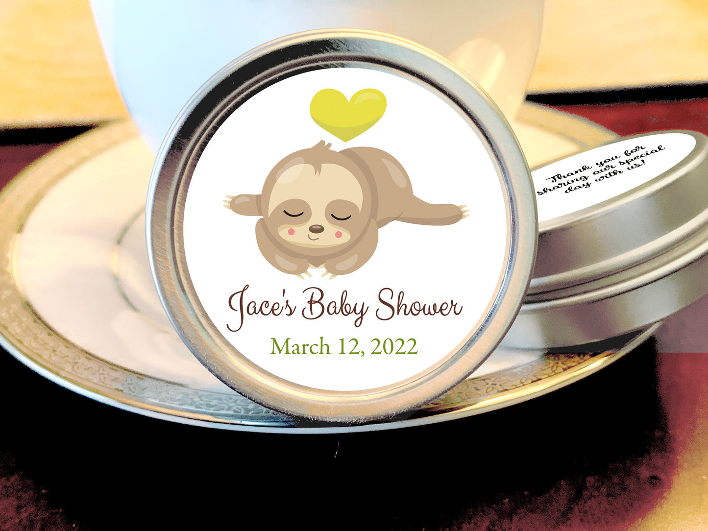 Personalized Baby Sloth Baby Shower Favor Mint Tins