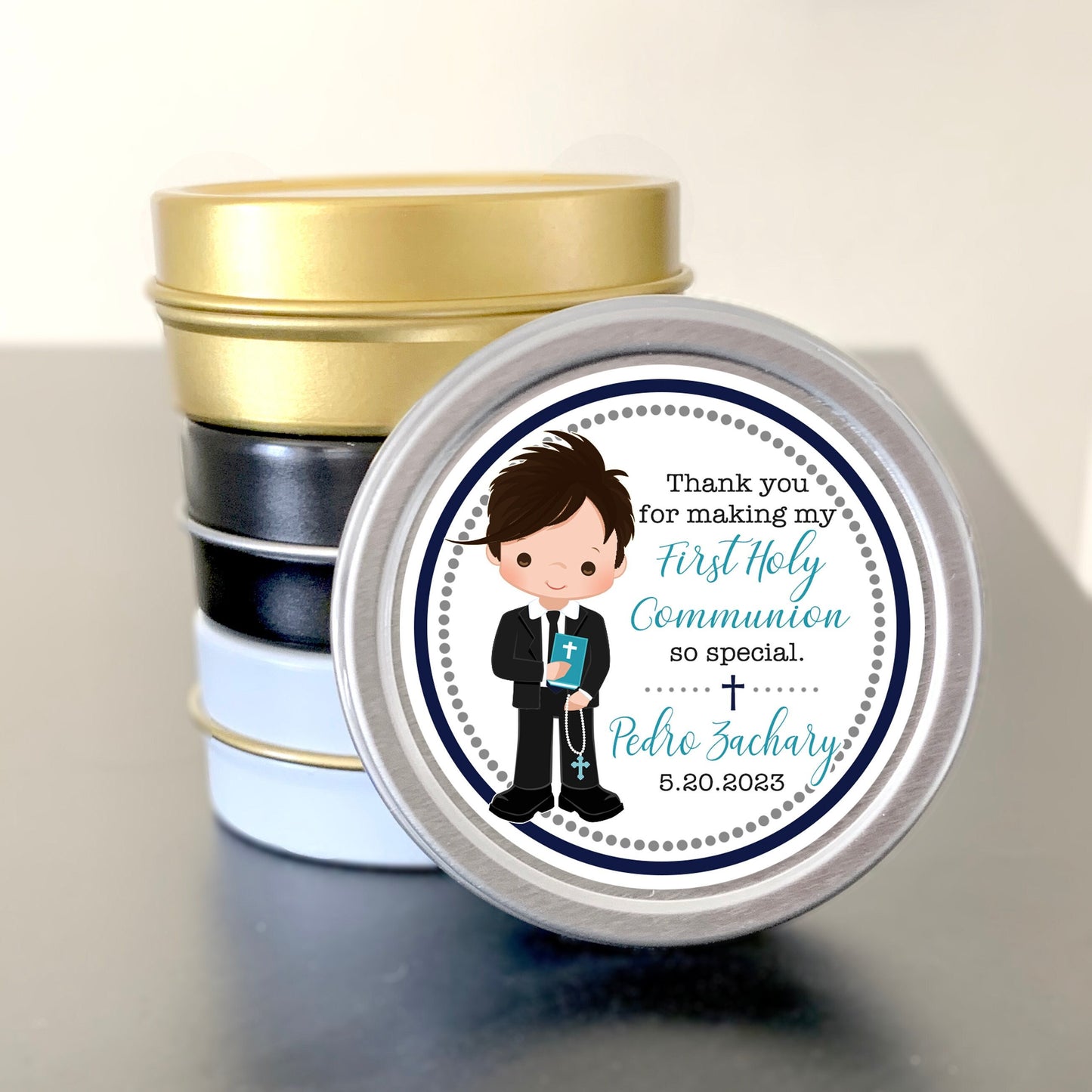 Custom Character His First Communion Religious Favor Mint Tins