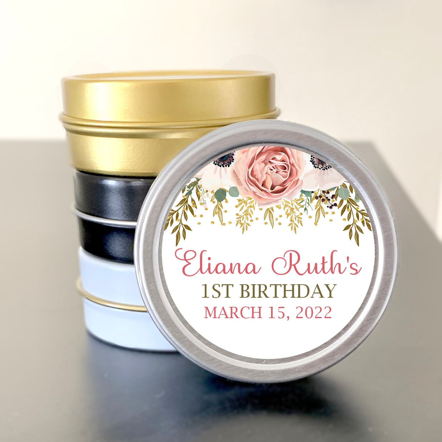 Peach Rose Floral Birthday Favor Mint Tins
