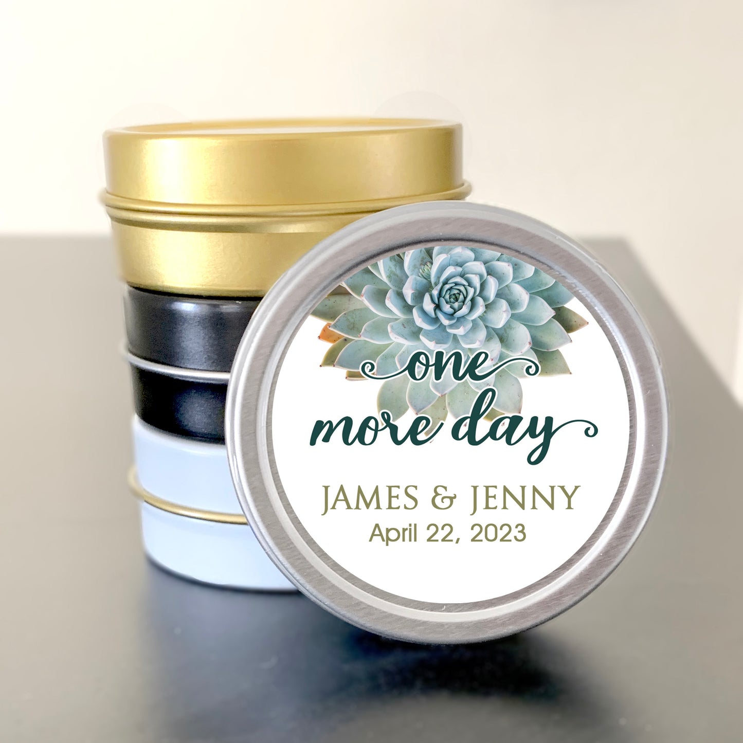 One More Day Succulent Wedding Favor Mint Tins