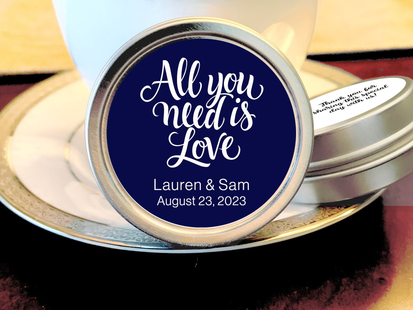 Solid Color All You Need is Love Wedding Favor Mint Tins