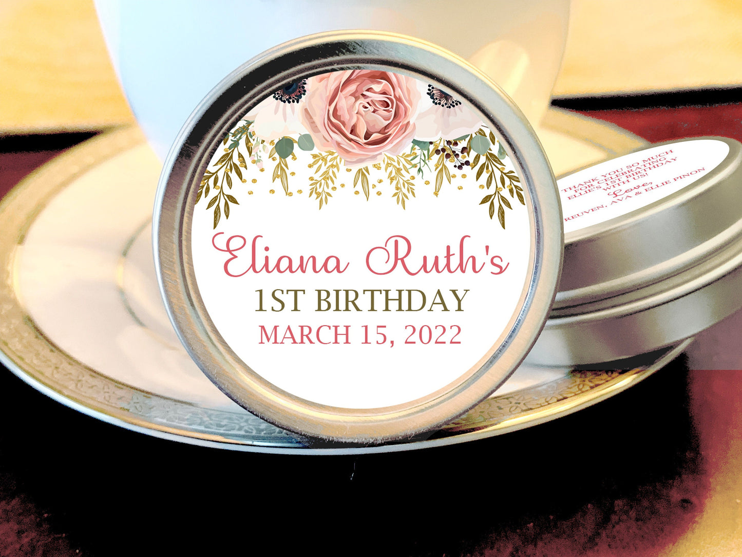Peach Rose Floral Birthday Favor Mint Tins