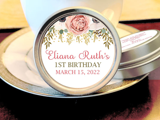 Peach Rose Floral Birthday Favor Mint Tins
