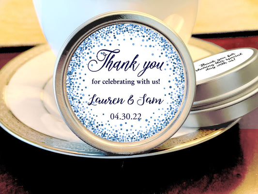 Custom Color Dusty Blue and Navy Dots Wedding Favor Mint Tins