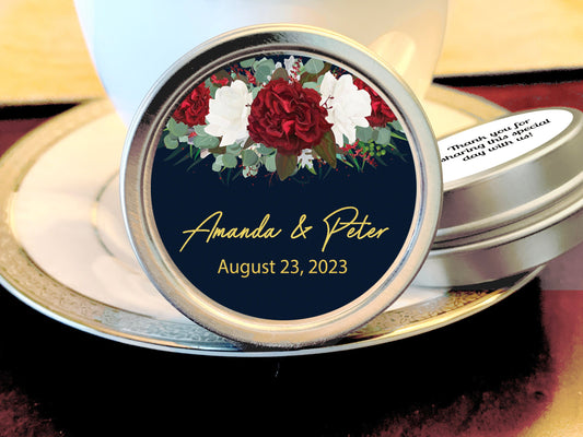 Red and White Carnation Flowers Wedding Favor Mint Tins