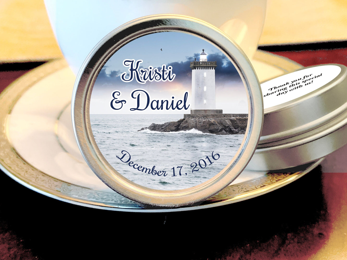 Personalized Lighthouse Scene Wedding Favor Mint Tins