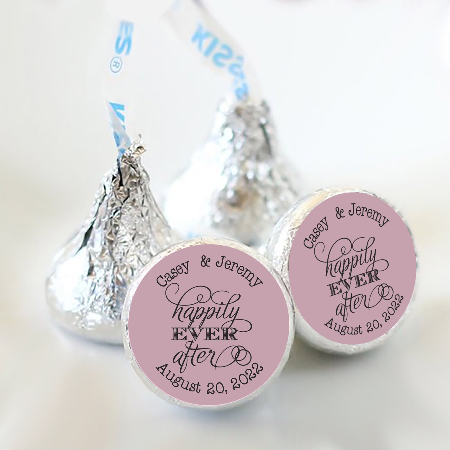 3/4" Personalized Wedding Kiss Stickers | Custom Color | Happily Ever After