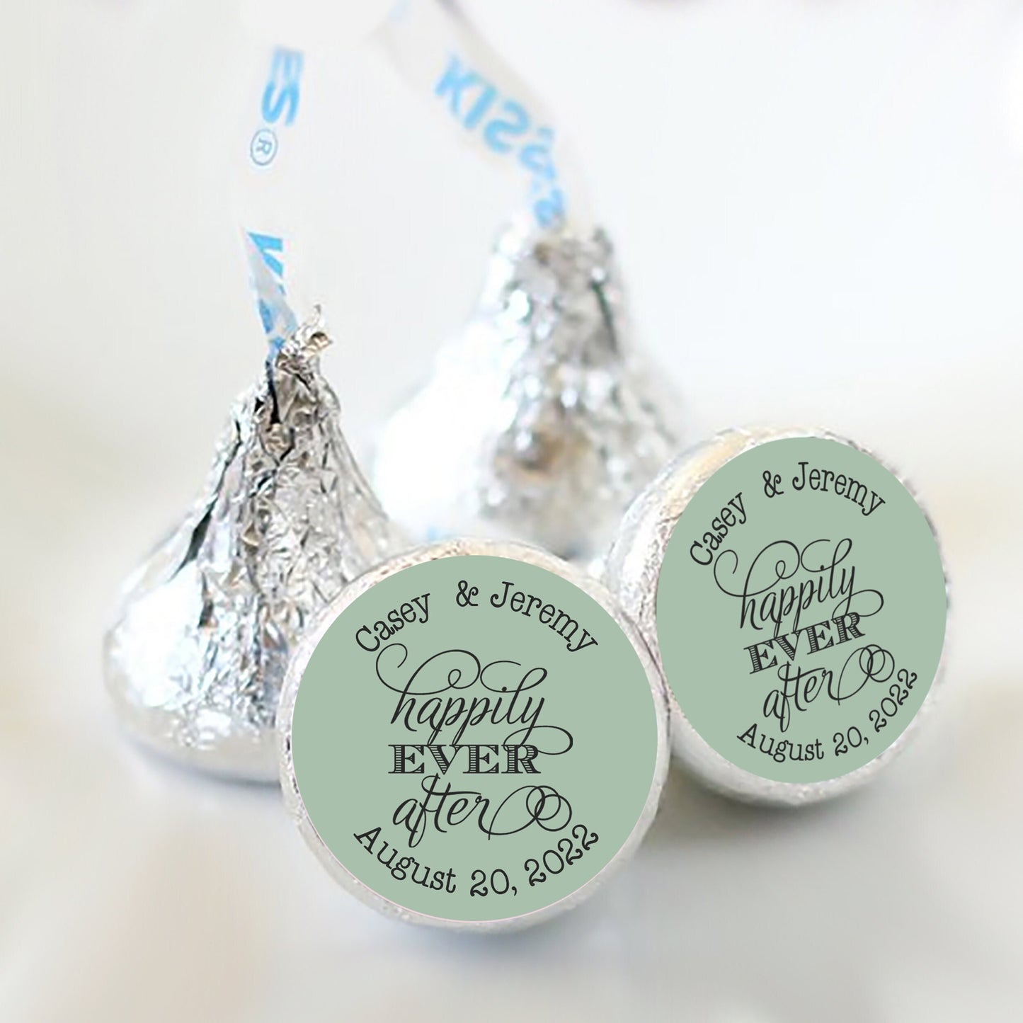 3/4" Personalized Wedding Kiss Stickers | Custom Color | Happily Ever After