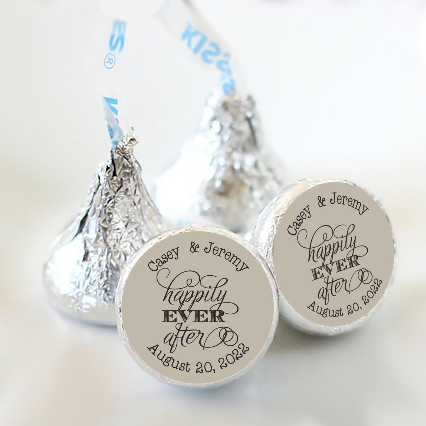 3/4" Personalized Wedding Kiss Stickers | Custom Color | Happily Ever After