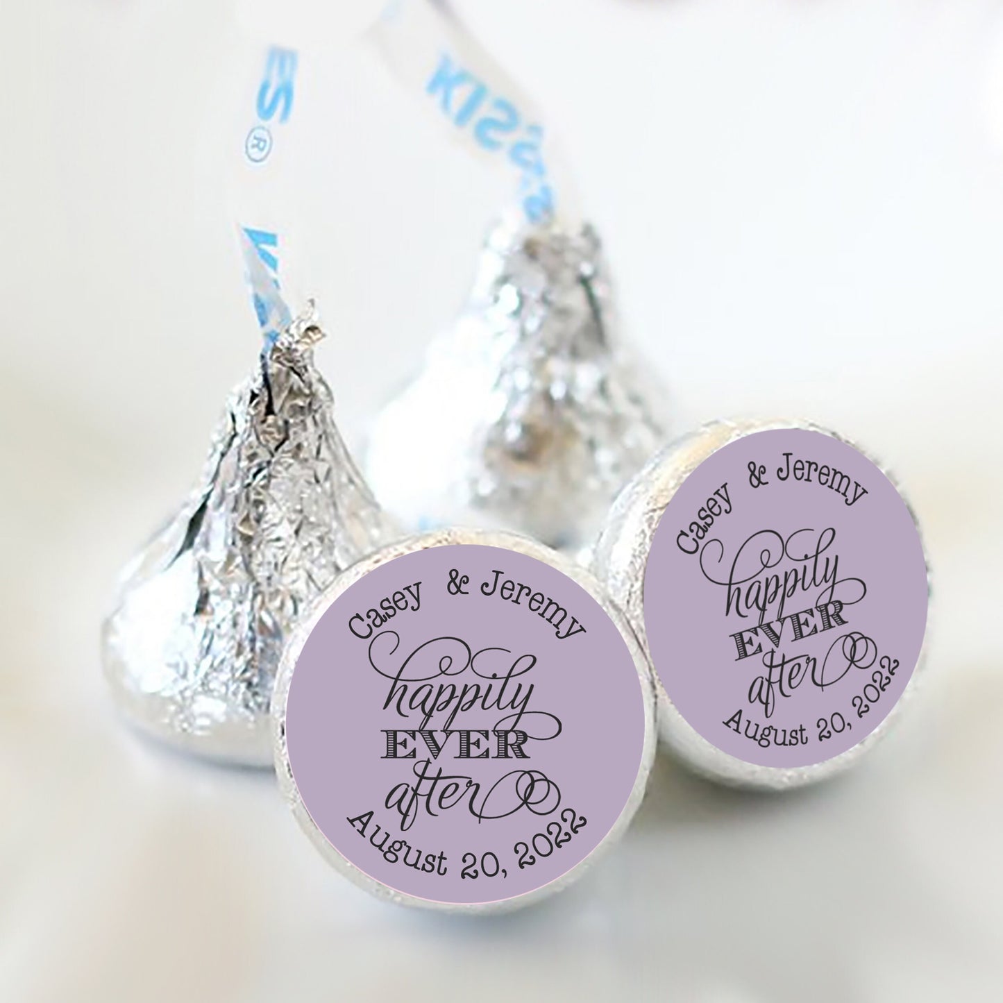 3/4" Personalized Wedding Kiss Stickers | Custom Color | Happily Ever After