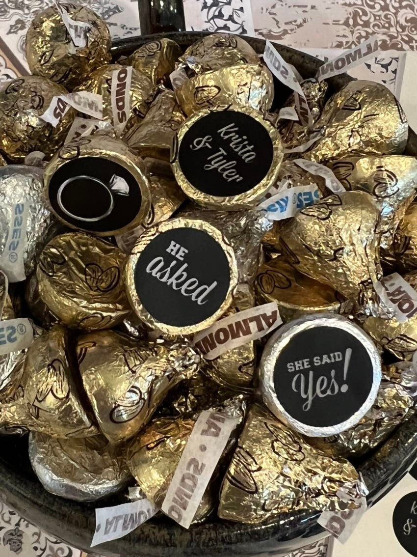 3/4" Personalized Wedding Kiss Stickers | He Asked | She Said Yes