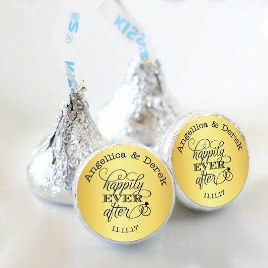 3/4" Personalized Wedding Kiss Stickers | Gold | Happily Ever After