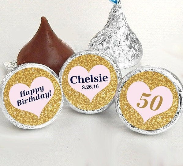 3/4" Personalized Party Kiss Stickers | Gold Sparkle | Heart