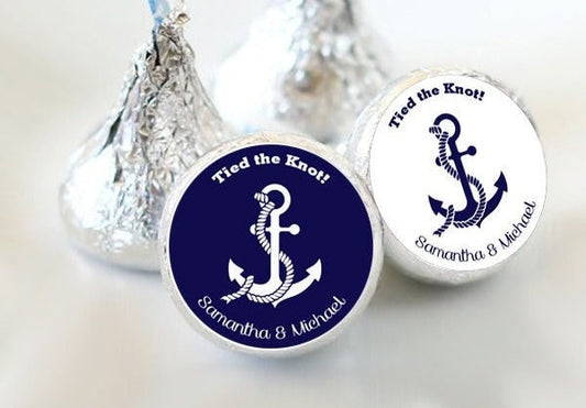 3/4" Personalized Wedding Kiss Stickers | Nautical Anchor | Tied the Knot!