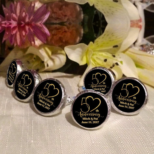 3/4" Personalized Anniversary Kiss Stickers | 50th Anniversary | Gold