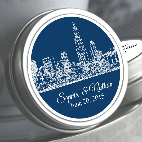 Solid Color Cityscape Wedding Favor Mint Tins