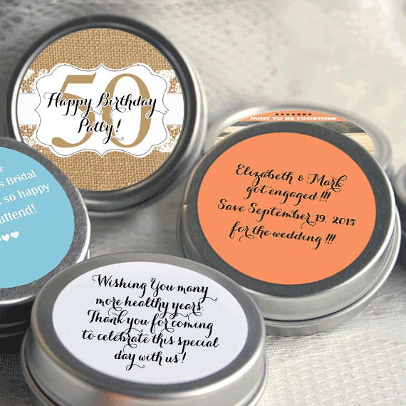Personalized Milestone Burlap and Lace Birthday Favor Mint Tins