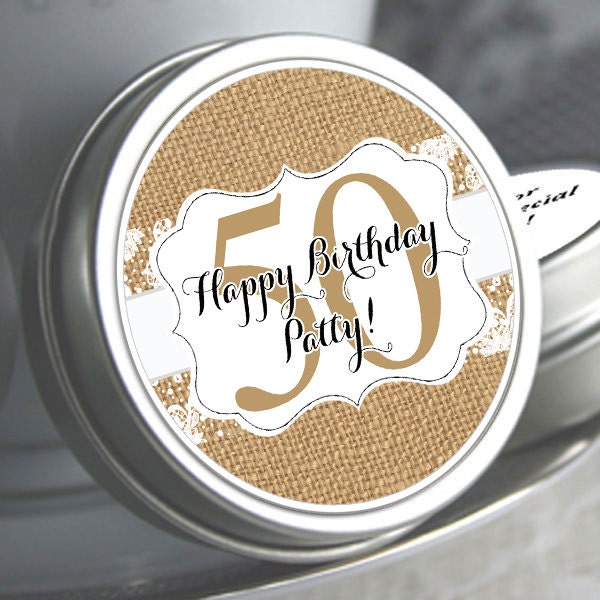 Personalized Milestone Burlap and Lace Birthday Favor Mint Tins